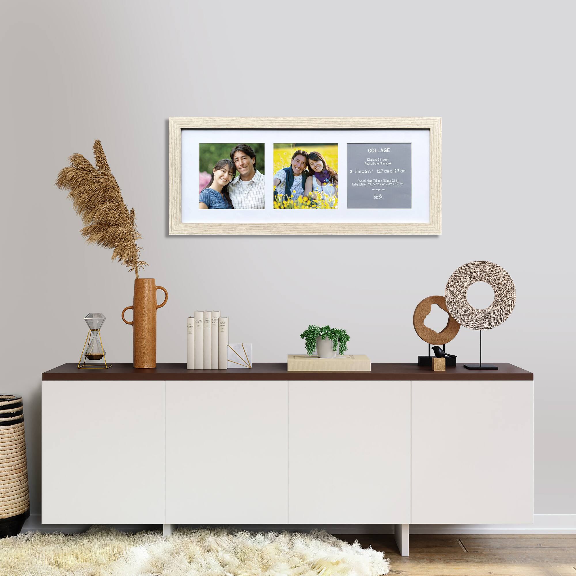 3 Opening 5" x 5" Natural Woodgrain Collage Frame with Mat by Studio Décor®